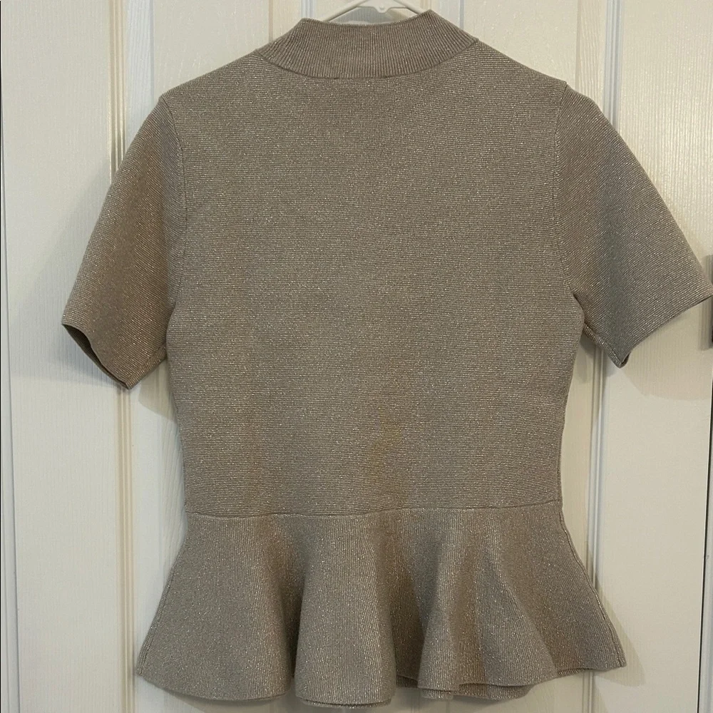 Ann Taylor Shimmery Cream Short Sleeve Peplum Top - Picture 4 of 4